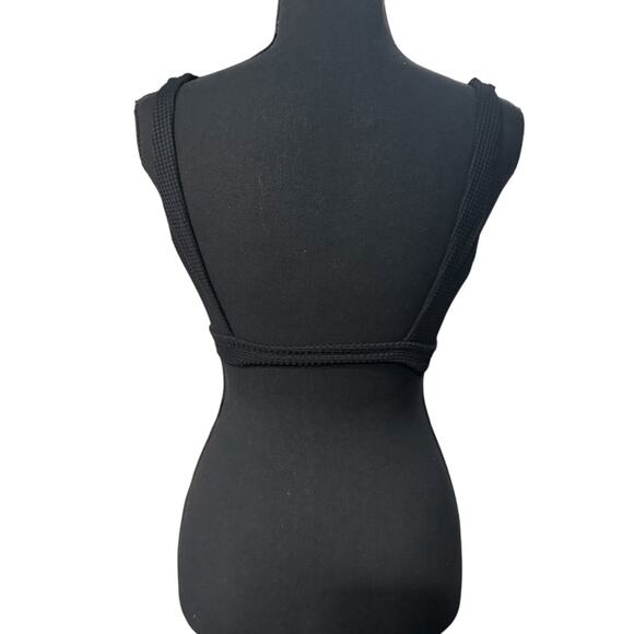 NWT! Aerie Waffle Banded Wide Strap Scoop Bikini Top in Black - Size Small - Picture 5 of 8